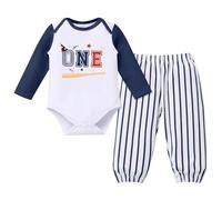 Odizli 1st First Birthday Outfit Baby Boy Rookie Baseball Fall Winter Long Sleeve Romper + Striped Pants Trousers Clothes Set One 1 Year Old Cake Smash Gifts Photo Props Shoot Blue ONE 12-18 Months