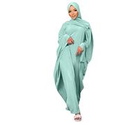 Odizli Abaya for Women Muslim UK Long Sleeve Full Length Islamic Prayer Clothes Eid Mubarak Ramadan Evening Gown Modest Burka Maxi Dress Hijab Jilbab Khimar Burqa Dubai Kaftan Light Green One Size