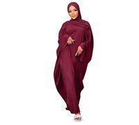 Odizli Abaya for Women Muslim UK Long Sleeve Full Length Islamic Prayer Clothes Eid Mubarak Ramadan Evening Gown Modest Burka Maxi Dress Hijab Jilbab Khimar Burqa Dubai Turkey Kaftan Wine Red One Size