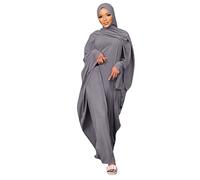 Odizli Abaya for Women Muslim UK Long Sleeve Full Length Islamic Prayer Clothes Eid Mubarak Ramadan Evening Gown Modest Burka Maxi Dress Hijab Jilbab Khimar Burqa Dubai Turkey Kaftan Grey One Size
