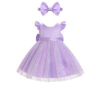 Odizli Baby Girls' Dresses Toddler Summer Flutter Sleeve Princess Tulle Tutu+Headband First 1st Birthday Cake Smash Outfit Christening Wedding Prom Party Clothes Photoshoot Purple Sequin 6-9 Months