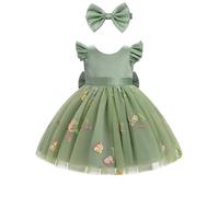 Odizli Baby Girls' Dresses Toddler Summer Flutter Sleeve Princess Tulle Tutu+Headband First 1st Birthday Cake Smash Outfit Christening Wedding Prom Party Clothes Photoshoot Green Floral 9-12 Months