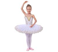 Odizli Ballet Leotard for Girls Kids Spaghetti Strap Flower Rhinestone Feather Embroidery Tutu Skirts Gymnastics Leotards Ballerina Dance Costume Swan Lake Performance Ballet Dress B#White 4-5 Years