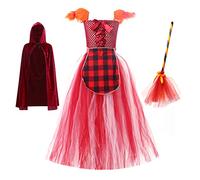 Odizli Children Kids Girls Sanderson Sisters Witch Tulle Dress Witches Broom Witches Hat Cloak Cape World Book Day Mary 2-3 Years