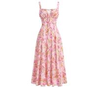 Odizli Corset Dress Women Summer Elegant Sexy Sleeveless Spaghetti Strap Y2K Bohemian Floral Boho Style Slit Long Midi Dresses Ladies Wedding Guest Party Beach Holiday Casual Sundress Red Pink M