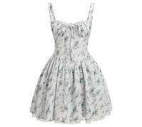 Odizli Corset Dress Women Summer Elegant Sexy Sleeveless Spaghetti Strap Y2K Bohemian Floral Lace Boho Style Ruffle Bustier Short Mini Dresses Ladies Party Beach Holiday Casual Sundress White Green L