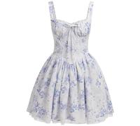 Odizli Corset Dress Women Summer Elegant Sexy Sleeveless Spaghetti Strap Y2K Bohemian Floral Lace Boho Style Ruffle Bustier Short Mini Dresses Ladies Party Beach Holiday Casual Sundress White Blue L