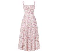 Odizli Corset Dress Women Summer Elegant Spaghetti Strap Y2K Bohemian Floral Boho Style Slit Long Midi Milkmaid Dresses Ladies Wedding Guest Party Beach Holiday Casual Sundress Pink Pink L