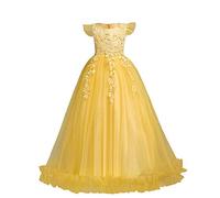 Odizli Flower Girl Dress Kids Party Princess Dresses Boho Floral Tulle First Communion Wedding Bridesmaid Pageant Puffy Long Prom Ball Gown Birthday Halloween Christmas Carnival Gift Yellow 7-8 Years