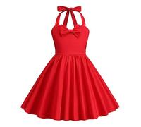Odizli Girls' Dresses 40s 50s Vintage 1950s Rockabilly Kids Summer Sleeveless Halter Bowknot A-line Pleated Skater Swing Wedding Bridesmaid Birthday Party Evening Prom Flower Girl Dress Red 5-6 Years