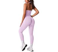 Odizli Gym Sets for Women 2 Piece Halter Neck Backless Seamless Sports Bra Top + High Waisted Scrunch Bums Leggings Co Ord Outfit Ladies Yoga Workout Fitness Running Exercise Activewear Pink XS