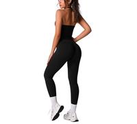 Odizli Gym Sets for Women 2 Piece Halter Neck Backless Seamless Sports Bra Top + High Waisted Scrunch Bums Leggings Co Ord Outfit Ladies Yoga Workout Fitness Running Exercise Activewear Black XL