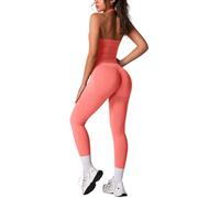 Odizli Gym Sets for Women 2 Piece Halter Neck Backless Seamless Sports Bra Top + High Waisted Scrunch Bums Leggings Co Ord Outfit Ladies Yoga Workout Fitness Running Exercise Activewear Orange XL