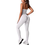 Odizli Gym Sets for Women 2 Piece Halter Neck Backless Seamless Sports Bra Top + High Waisted Scrunch Bums Leggings Co Ord Outfit Ladies Yoga Workout Fitness Running Exercise Activewear White S