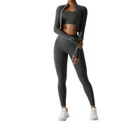 Odizli Gym Sets for Women 3 Piece Seamless Sports Bra Top + High Waisted Scrunch Bums Leggings + Long Sleeve Cropped Jacket Outfit Yoga Workout Fitness Running Exercise Activewear Gray M