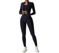 Odizli Gym Sets for Women 3 Piece Seamless Sports Bra Top + High Waisted Scrunch Bums Leggings + Long Sleeve Cropped Jacket Outfit Yoga Workout Fitness Running Exercise Activewear Black M