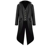 Odizli Medieval Clothing Men's Tailcoat Jacket Steampunk Coat Gothic Vikings Frock Coat, black, 4XL