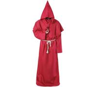 ODIZLI Monk Robe Friar Costume Men Medieval Renaissance Priest Robe Necklace Halloween Cosplay Costume Adult Cloak Long Cape Dress Up Wine Red S