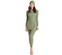 Odizli Muslim Swimsuits for Women Long Sleeve Burkini Full Cover Patchwork Conservative Modest Swimwear Bathing Suit Sport Top+Long Swim Pants+Hijab 3pcs Islamic Clothes Green S