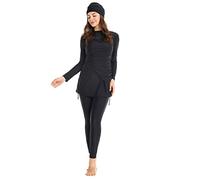 Odizli Muslim Swimsuits for Women Long Sleeve Burkini Full Cover Patchwork Conservative Modest Swimwear Bathing Suit Sport Top+Long Swim Pants+Hijab 3pcs Islamic Clothes Black L