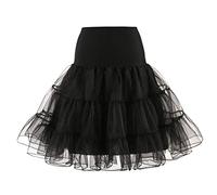 Odizli Petticoats for Under Dress Vintage Underskirt 1940s 1950s Fancy 50s Style Retro Rockabilly A-line Tulle Tutu Peticoat Skirts Crinoline Half Slips for Women Black L