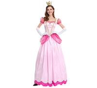 Odizli Princess Peach Costume Adult Women Themed Party Fancy Dress Up Short Puff Sleeve Long Dress + Gloves + Crown 3Pcs Fairy Outfit Halloween Christmas Carnival Cosplay Pink M
