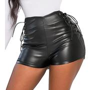 Odizli Rave Outfits Women Summer Sexy Faux Leather PU Gothic Punk High Waisted Bandage Bodycon Booty Hot Pants Festival Clothes Clubbing Pole Dancing Disco Party Night Out Clubwear Black-A L