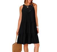 Odizli Summer Dresses for Women UK Elegant Spring Halter Neck Boho Bohemian Lace Ruffle A Line Knee Length Short Tunic Tshirt Shirt Shirred Sun Dress Ladies Holiday Beach Sundress Plus Size Black XXL