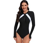 Odizli Swimming Costume Women Long Sleeve Floral Zipper Zip Up One Piece Swimsuit Ladies Muslim Full Body Burkini Modest Swimwear Rash Guard Neoprene Bathing Suits Surf Wet Wetsuit White S