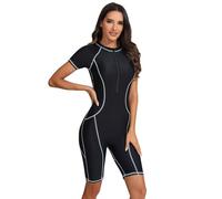 Odizli Swimming Costume Women Short Sleeve Zip Up Modest Swimwear One Piece Boyleg Swimsuit Ladies Muslim Full Body Burkini Rash Guard Neoprene Bathing Suits Wet Surf Wetsuit White Line S