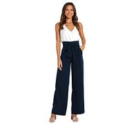 Odizli Wide Leg Trousers Women Ladies Flared Pants Elegant High Waist Elasticated Waist Culottes Summer Casual Special Occasions Business Wedding Suits Long Bootcut Palazzo Paperbag Pants Navy Blue S