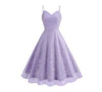 Odizli Women 1950s 1940s Elegant 50s Vintage Rockabilly Spaghetti Straps Sparkly Sequin Backless Skater Dress Ladies Wedding Guest Party Special Occasion Short Evening Prom Cocktail Dresses Purple XXL