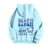 ODJOY-FAN Women's Sky Blue Size S Loose Fit Classic Patterned Cotton Blend Long Sleeve Pullover Sweatshirt with Pockets