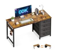 ODK Computer Desk with Drawers, 120 x 48 cm Office Desk with Storage & Headphone for Small Spaces, Reversible Small Study Table for Home Office, Vintage Brown
