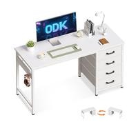ODK Computer Desk with Drawers, 120 x 48 cm Office Desk with Storage & Headphone for Small Spaces, Reversible Small Study Table for Home Office, White