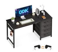 ODK Computer Desk with Drawers, 120 x 48 cm Office Desk with Storage & Headphone for Small Spaces, Reversible Small Study Table for Home Office, Black