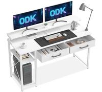 ODK Computer Desk with Drawers, 120 x 48 cm Office Desk with Storage, Home Office Table with Monitor Stand & Shelves for Study Play Work Home Office, White