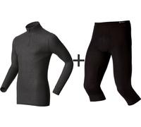 ODLO Men's Active Warm Eco Half Zip COMBO - Black {Capri} - Medium