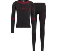 Odlo Men's Fundamentals Performance Warm Set, Black-Chinese Red, M