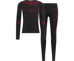 Odlo Men's Fundamentals Performance Warm Set, Black-Chinese Red, M
