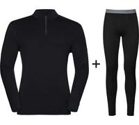 ODLO Men's Merino 200 Half Zip Base Layer COMBO - Black/Black - Medium