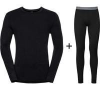 ODLO Men's Naturals 200 Merino Wool Crew Neck COMBO - Black/Black - Small