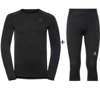 ODLO Men's Performance Warm Seamless Base Layer Combo - Black/Graphite {Crew+Capri} - X-Large