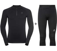 ODLO Men's Performance Warm Seamless Base Layer Combo - Black/Graphite {Half Zip+Capri} - Large
