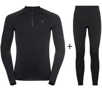 ODLO Men's Performance Warm Seamless Base Layer Combo - Black/Graphite {Half Zip+Leggings} - Medium