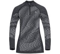 ODLO Women's Blackcomb Eco Warm Long Sleeve Half Zip Base Layer - Black/Concrete Grey - Medium