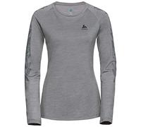Odlo Women's Crew Neck Concord Sweatshirt, Grey Melange Leaves on Sleeve Print SS20, S