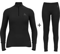ODLO Women's Merino 260 Half Zip Base Layer COMBO - Black - Medium