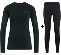 ODLO Women's Performance Warm Seamless Base Layer Combo - Black/Graphite {Crew+Leggings} - Large