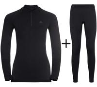 ODLO Women's Performance Warm Seamless Base Layer Combo - Black/Graphite {Half Zip+Leggings} - Medium